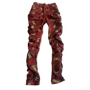 Sassy Jones Womens Abena Ruched Pants M Red African Ankara Maximalist Eclectic